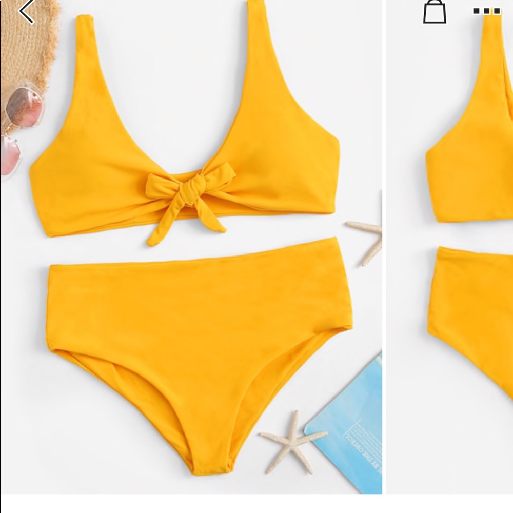 SHEIN - Plus Tie Front Top With High Waist Bikini